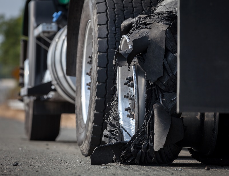 Éclatement d'un pneu sur un camion de transport